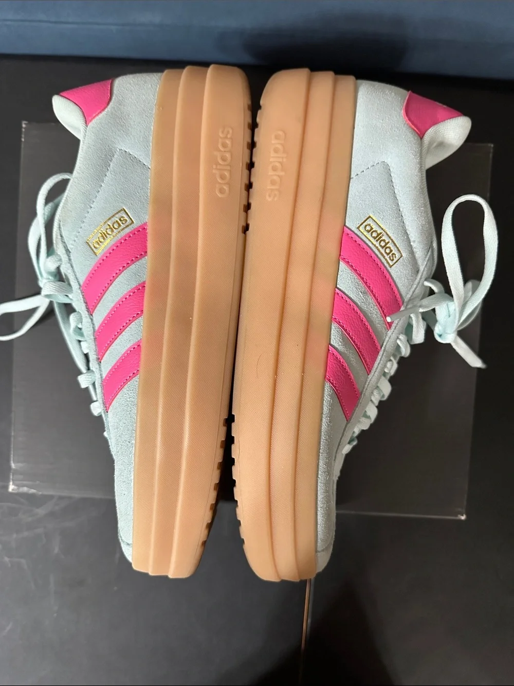 adidas Women’s Mint Green and Hot Pink Suede Platform Sneakers